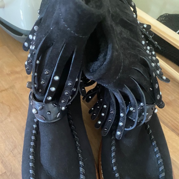 Coach Ugg style black suede boots studs fringe - Picture 2 of 4